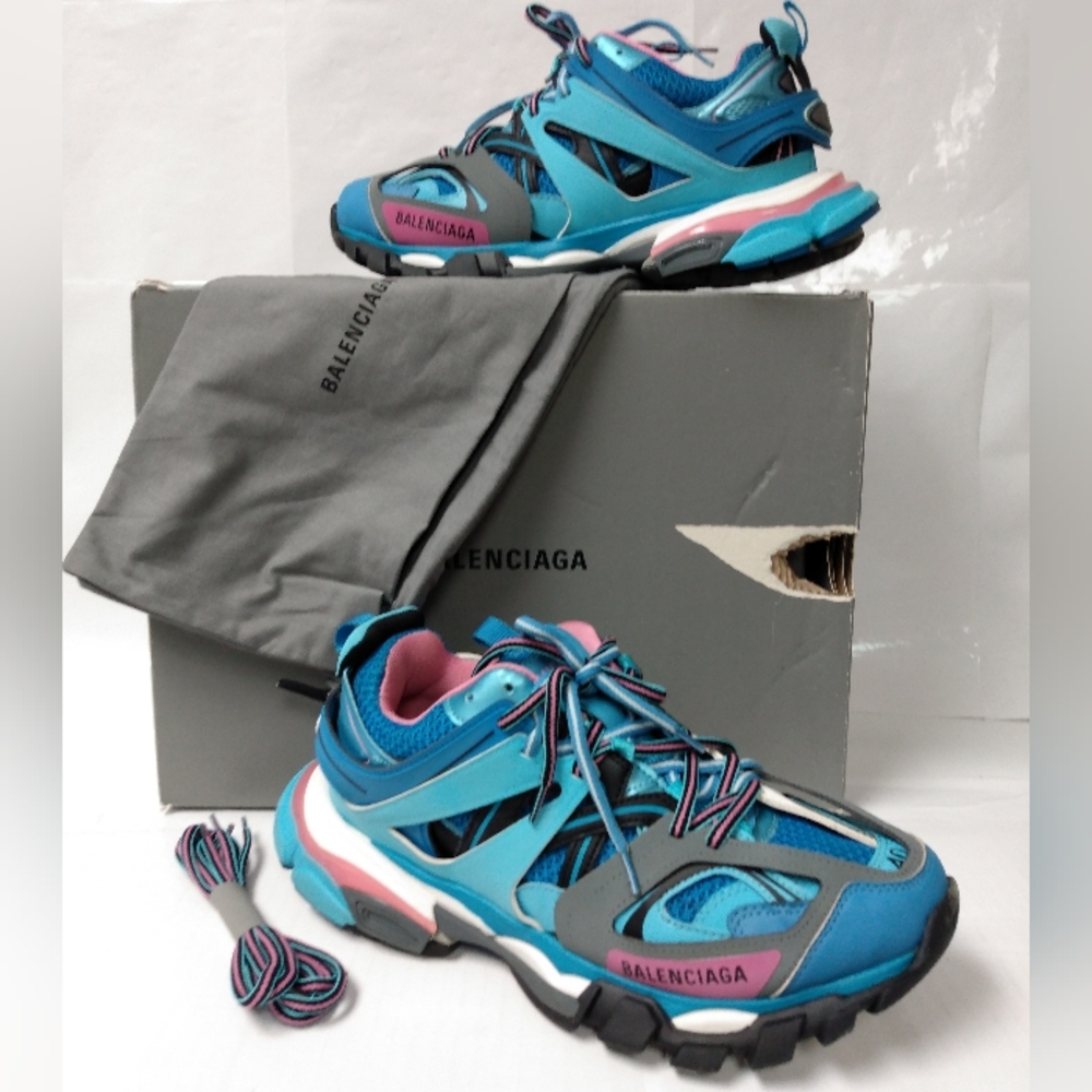 Balenciaga Blue and Pink Athletic Shoes with Chunky Sole